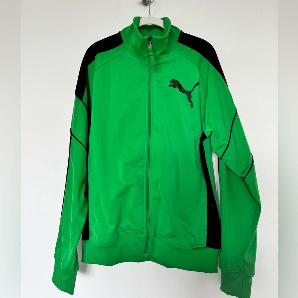 Puma Vibrant Green and Black Training Sport Zip-up Jacket, pockets, size M